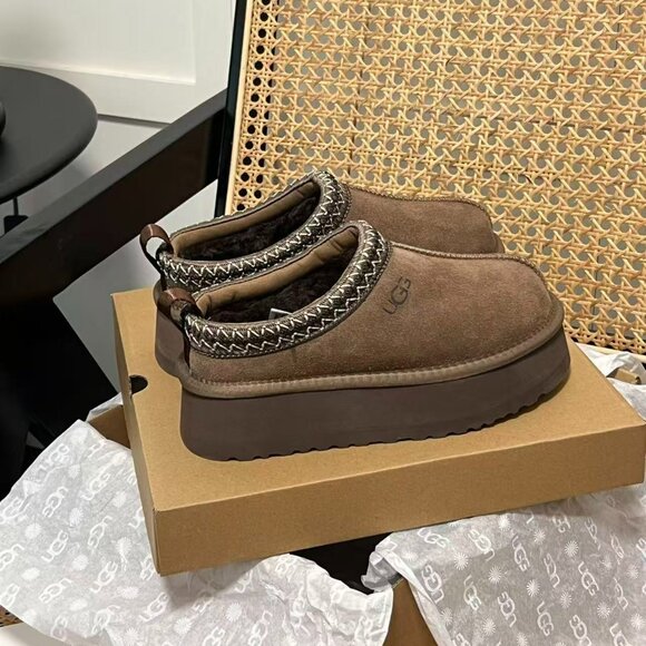 UGG Tazz Platform Shearling Lined Slipper Hickory - Picture 1 of 6